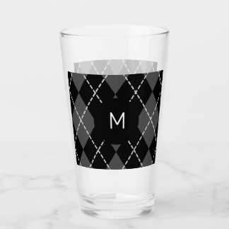 Glas av svart och vitt argyle, monogram tumbler