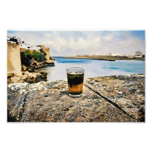 Glas av Tea med scen-bakgrund Fototryck