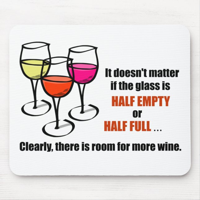 Glas av tecknad Vin halvtomt Vin Humor Musmatta (Framsidan)