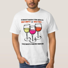Glas av tecknad Vin halvtomt Vin Humor Tee