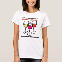Glas av tecknad Vin halvtomt Vin Humor Tee Shirt