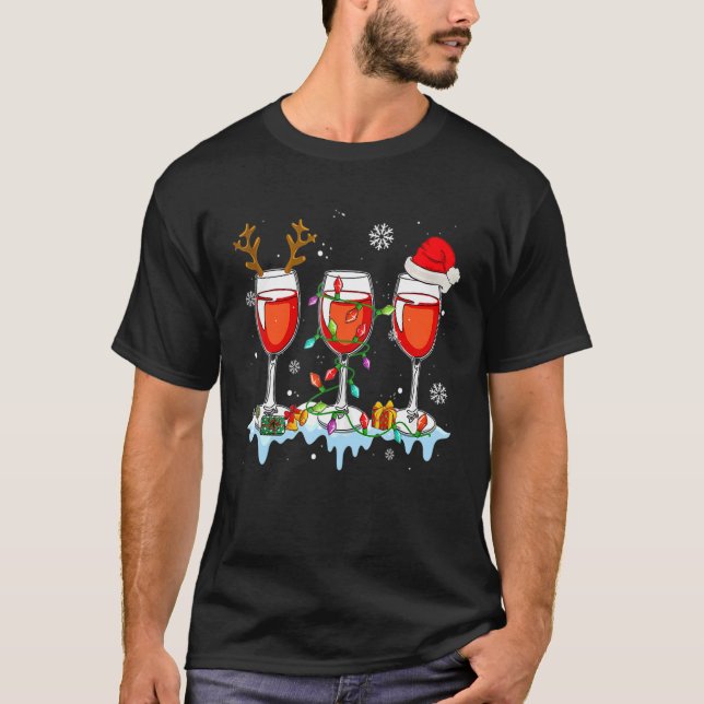 Glas av Vin Light Rener Santa Hat Drin T Shirt (Framsida)