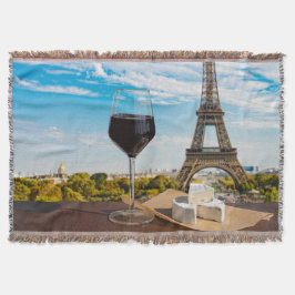 Glas av vin med brieost på Eiffel torn Filt
