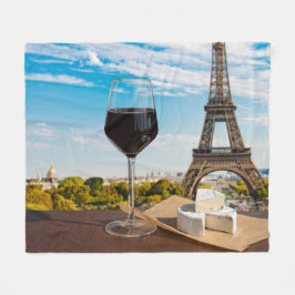 Glas av vin med brieost på Eiffel torn Fleecefilt