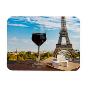 Glas av vin med brieost på Eiffel torn Magnet