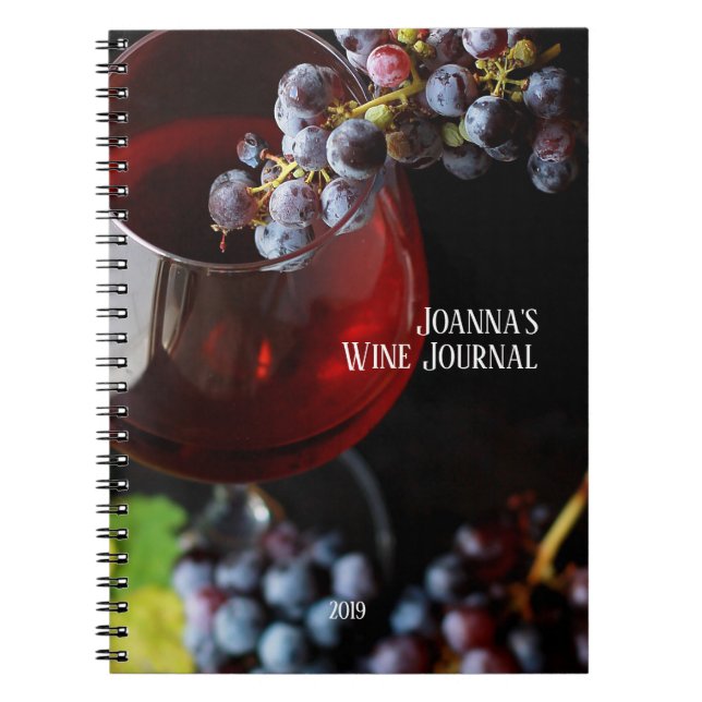 Glas av vin med druvor/Personlig Vin Journal Anteckningsbok (Framsidan)