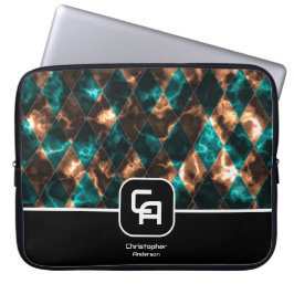 Glas, berikat, Aqua Guld Monogram Laptop Fodral