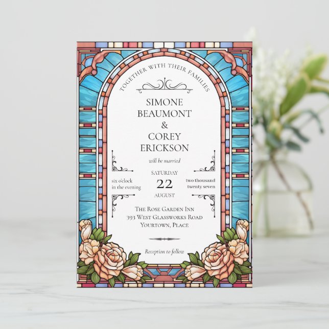 Glas, Blommigt Ram Bröllop Inbjudningar (Stående Fram)