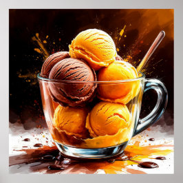 Glas Bowl med choklad och Mango Ice Cream Poster