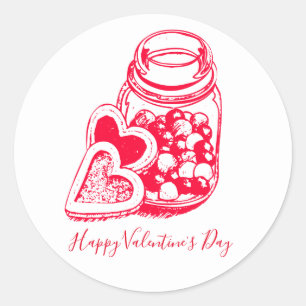 Glas Burk av Valentineser Candy Heart Cookies Runt Klistermärke