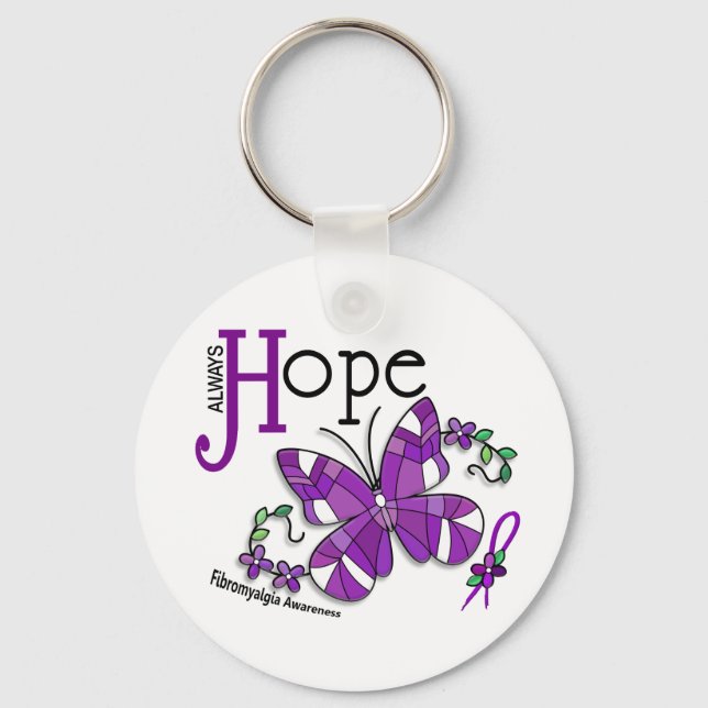 Glas Butterfly Fibromyalgia, fastsatt Nyckelring (Framsida)