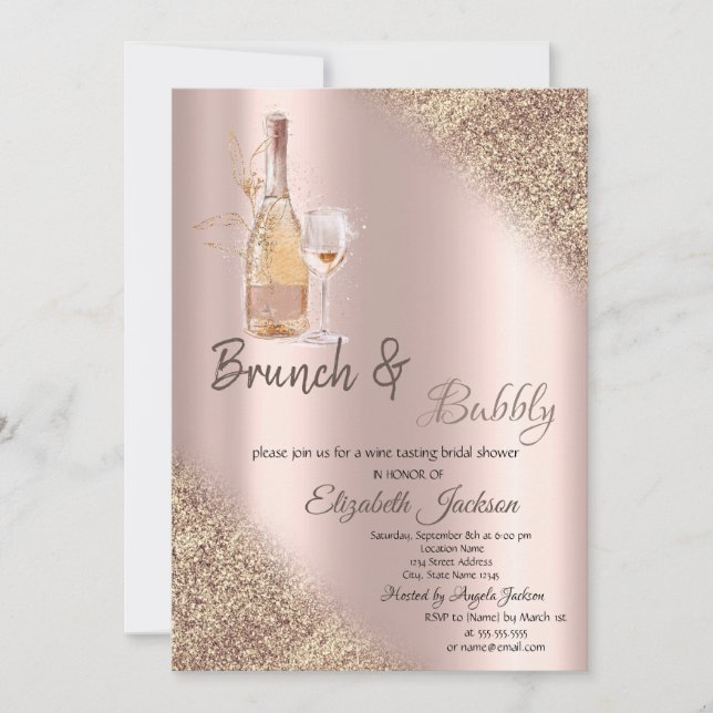 Glas,Flaska Glitter Bokeh Brunch & Bubbly Inbjudningar (Framsida)