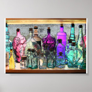 Glas Flaskor i fönsterrutan Poster