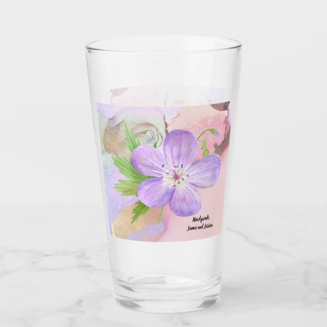 Glas för Blommigt av vattenfärg i lavender (Framsida)