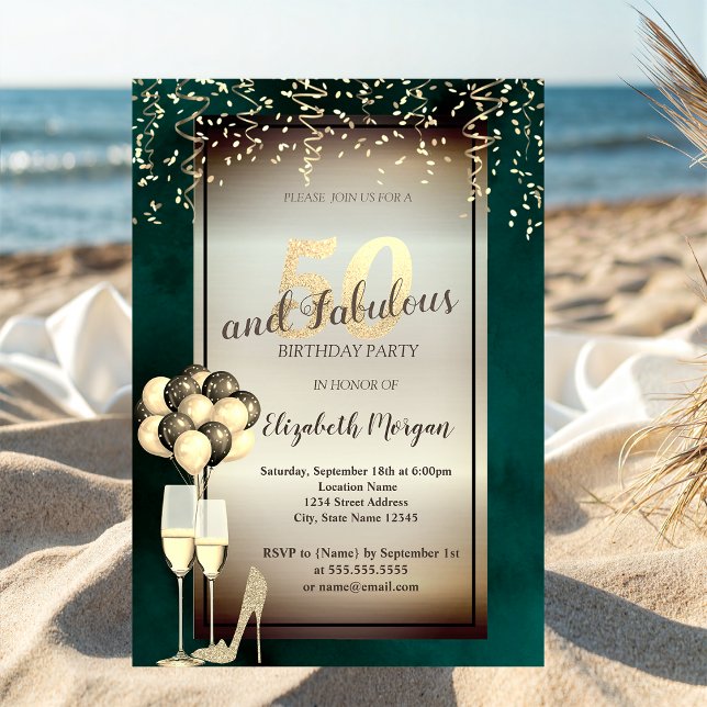 Glas från guld Glitter,Ballonspartier Grönt 50:e f Inbjudningar (Skapare uppladdad)