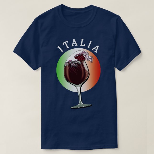 Glas från italienska Vin och Flagga från Italien I T Shirt (Design framsida)