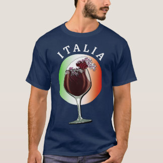 Glas från italienska Vin och Flagga från Italien I T Shirt