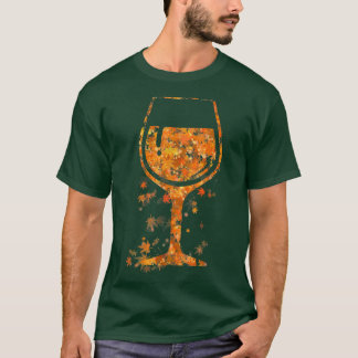 Glas från Vin-kapsel Löv höstfällan Vin Älskare Fu T Shirt