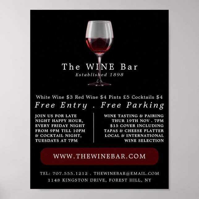 Glas från Vin, Vin Pub/Winery Advertising Poster (Framsidan)
