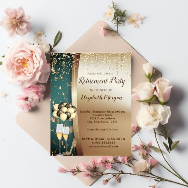 Glas guld Vin,Högklackar,Ballons Pension Party Inbjudningar (Skapare uppladdad)