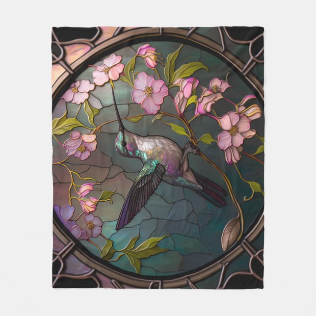 Glas Hummingbird Mönster Vår blommor Fleecefilt (Framsidan)