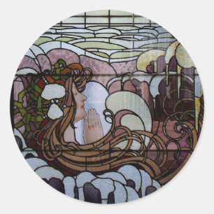 Glas i Art nouveau-havscen Runt Klistermärke