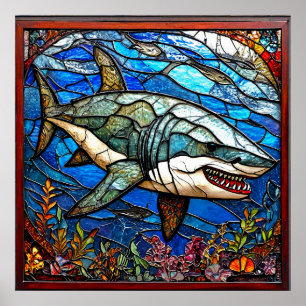 🦈 Glas-in-ram-shark-konstpresent För Havsälskare Poster