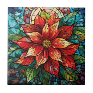 Glas - jultomte Blommrött Poinsettia Kakelplatta