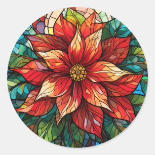 Glas - jultomte Blommrött Poinsettia Runt Klistermärke