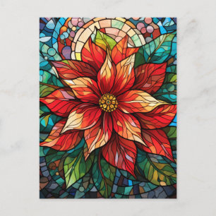 Glas - jultomte Blommrött Poinsettia Vykort