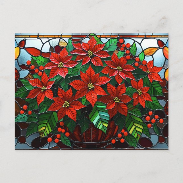 Glas jultomte Poinsettia Flowers Helg Vykort (Framsida)