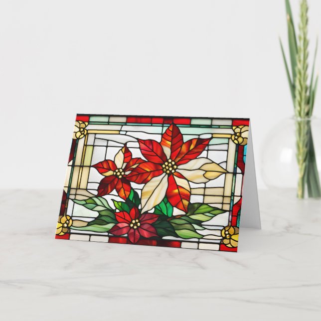 Glas jultomte Poinsettia Flowers Helgkort (Framsida)