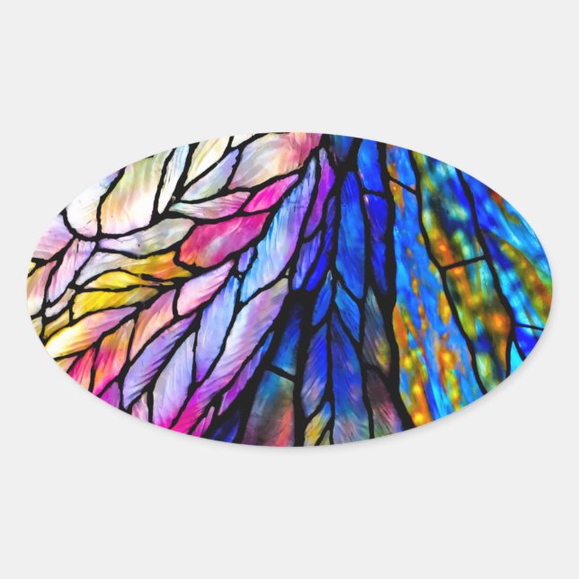 Glas, lagat, Tiffany-Stil Ovalt Klistermärke (Framsida)