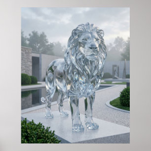 Glas Lejon Skulptur Gryning Poster