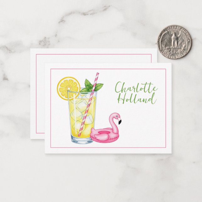 Glas Lemonad Med Flamingo Anteckningskort (Fram/Back In Situ)