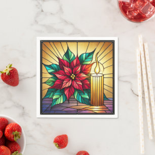 Glas med botten Poinsettia och ljussken Decoupage Pappersservett