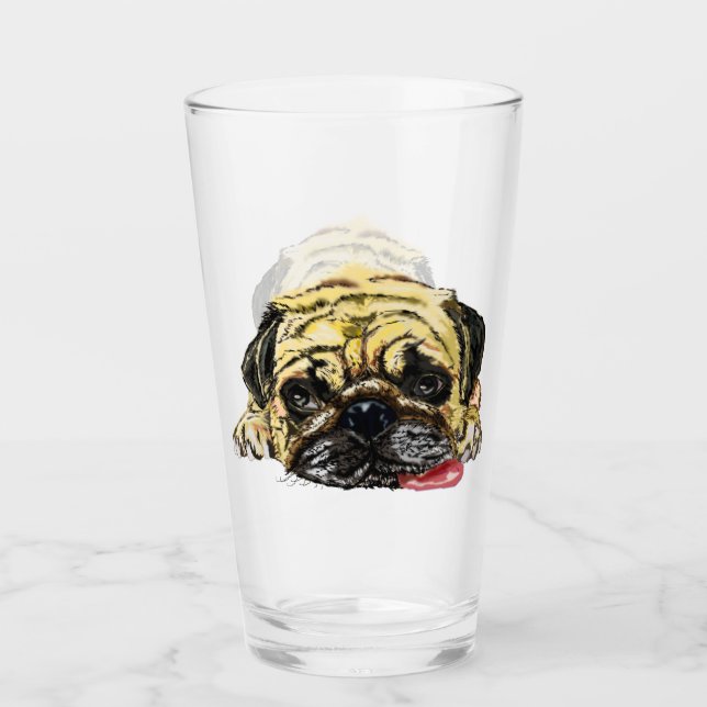 Glas med Pug Hund (Framsida)