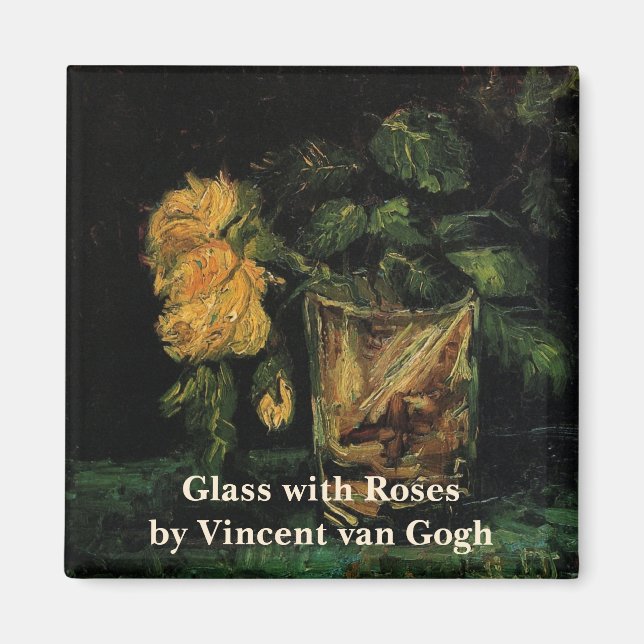 Glas med rosor av Vincent van Gogh Magnet (Framsidan)