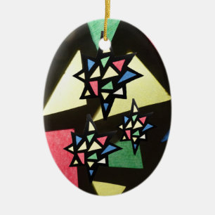 Glas Mönster, fastsatt med 3 stjärnor oval ornamen Julgransprydnad Keramik