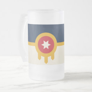 Glas Mugg, fryst, med flagga av Tulsa, Oklahoma Frostat Ölglas