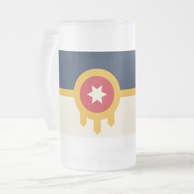 Glas Mugg, fryst, med flagga av Tulsa, Oklahoma Frostat Ölglas (Framsida vänster)