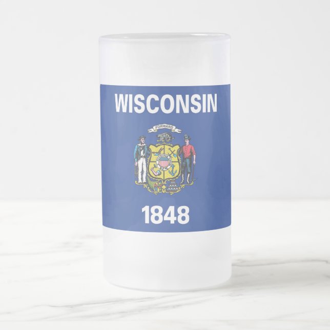 Glas Mugg, fryst, med flagga av Wisconsin-staten Frostat Ölglas (Center)
