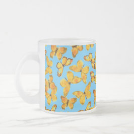 Glas, Mugg, golden Butterflies på Himlar Blue Frostad Glasmugg