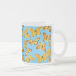 Glas, Mugg, golden Butterflies på Himlar Blue Frostad Glasmugg