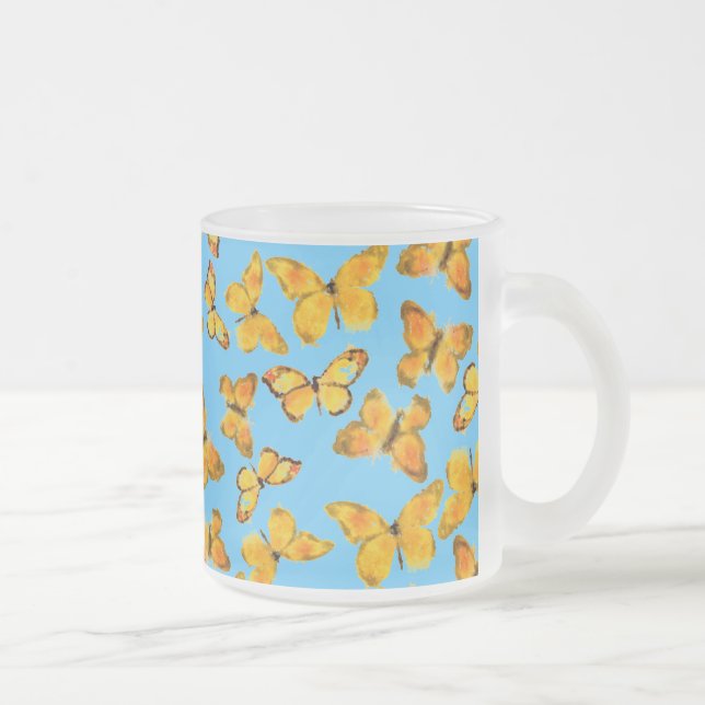 Glas, Mugg, golden Butterflies på Himlar Blue Frostad Glasmugg (Höger)