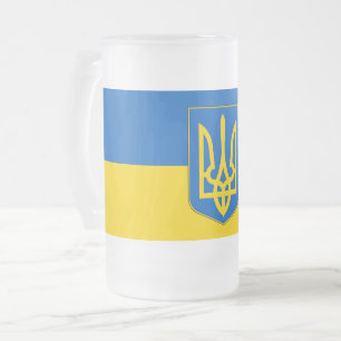 Glas Mugg med flagga Ukraina, frostat