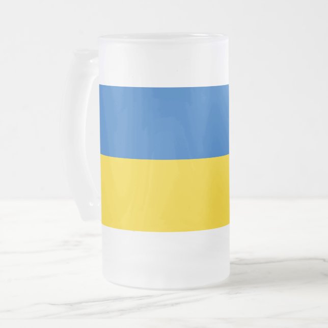 Glas Mugg med flagga Ukraina, frostat (Framsida vänster)