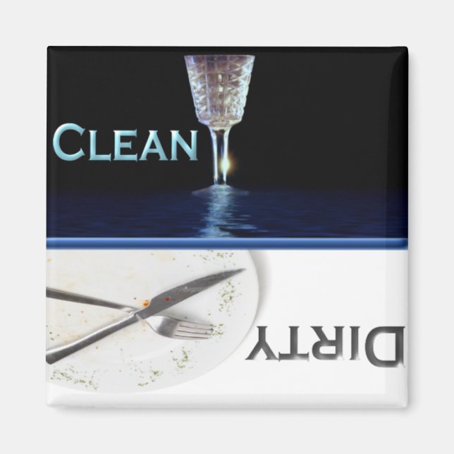 Glas och Dish Clean och Dirty Dishwasher Magnet (Framsidan)