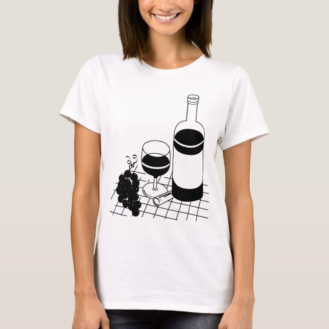 Glas och druvor av vin och Flaska-druvor Livsmedel T Shirt (Framsida)