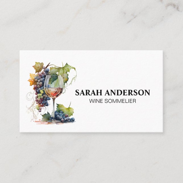 Glas och druvor från vin | Vattenfärgskonst Visitkort (Framsida)